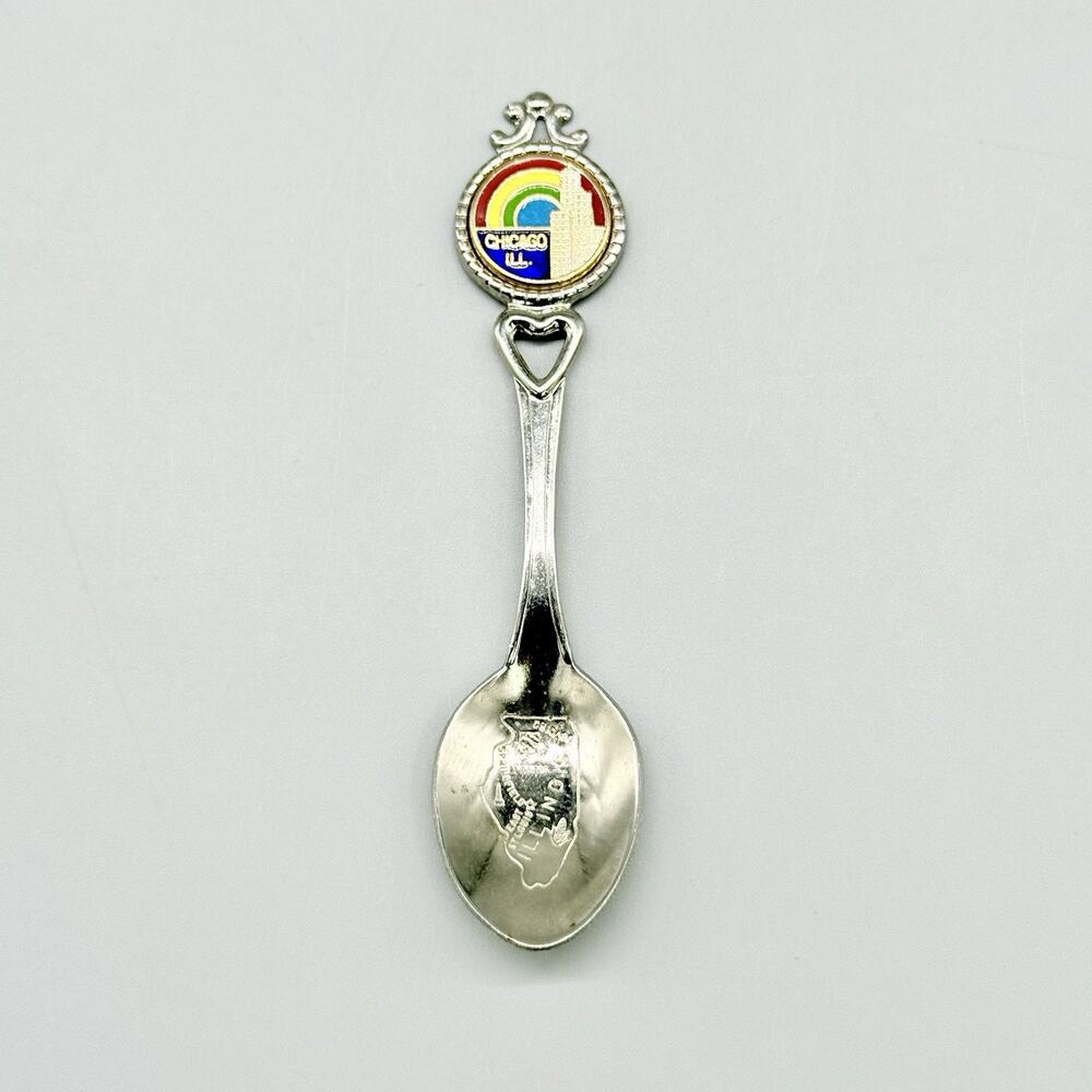 Fort USA Silver Pewter Chicago Illinois 1981 Vintage Souvenir Spoon 3.5"